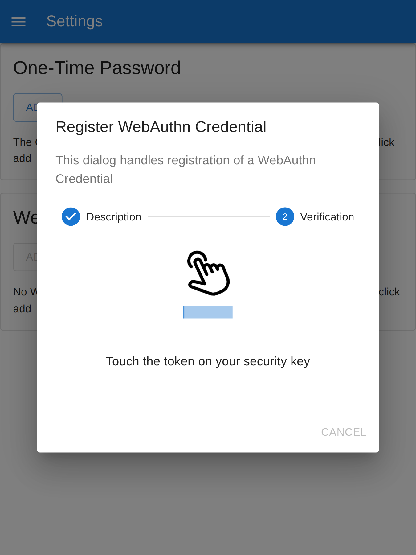 2FA WebAuthn Registration View